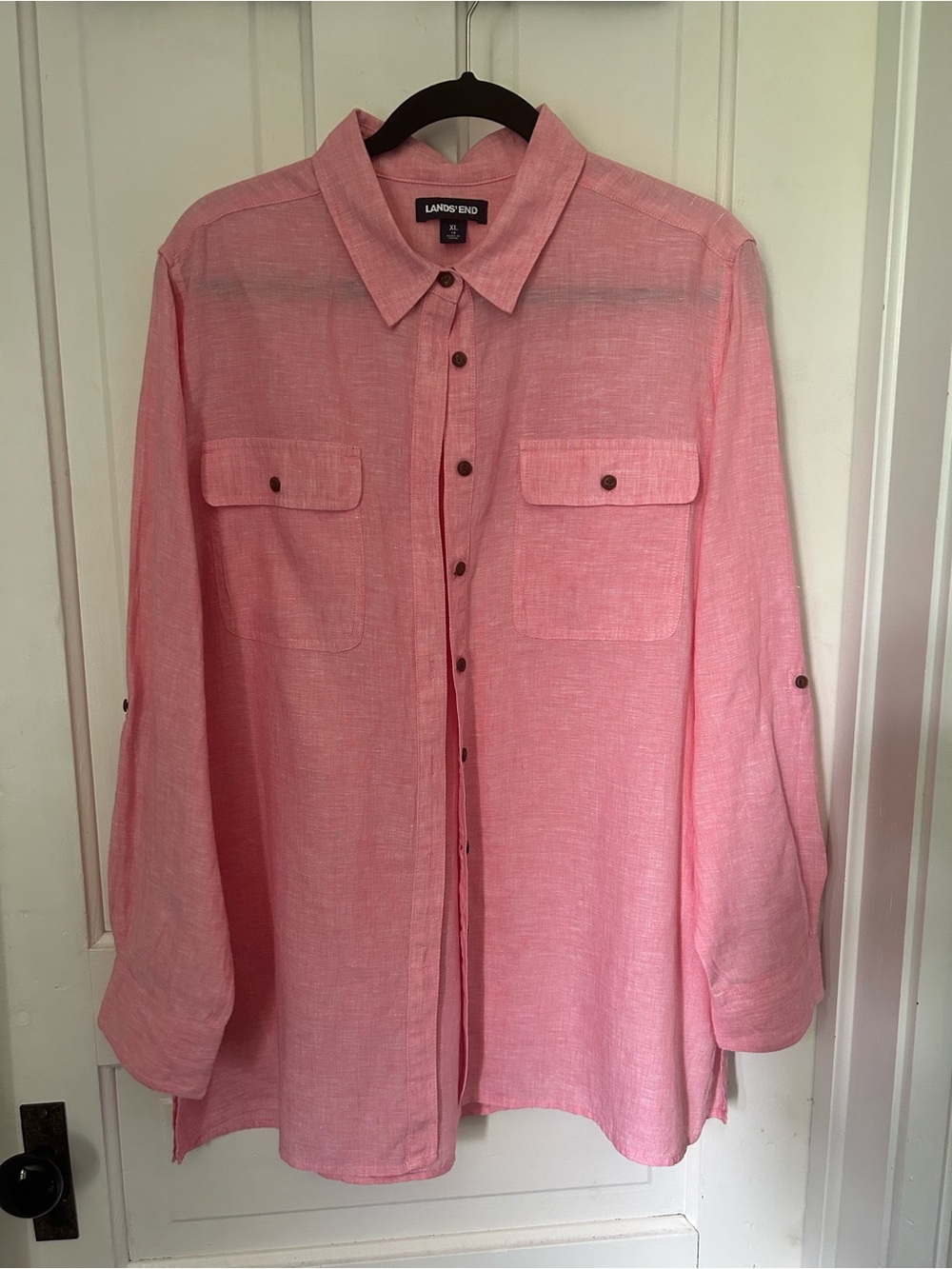 Lands' End Soft Pink Linen-Blend Button Shirt